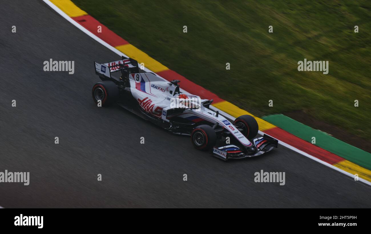 Closeup of a race car during Formula 1 at Circuit de SpaFrancorchamps