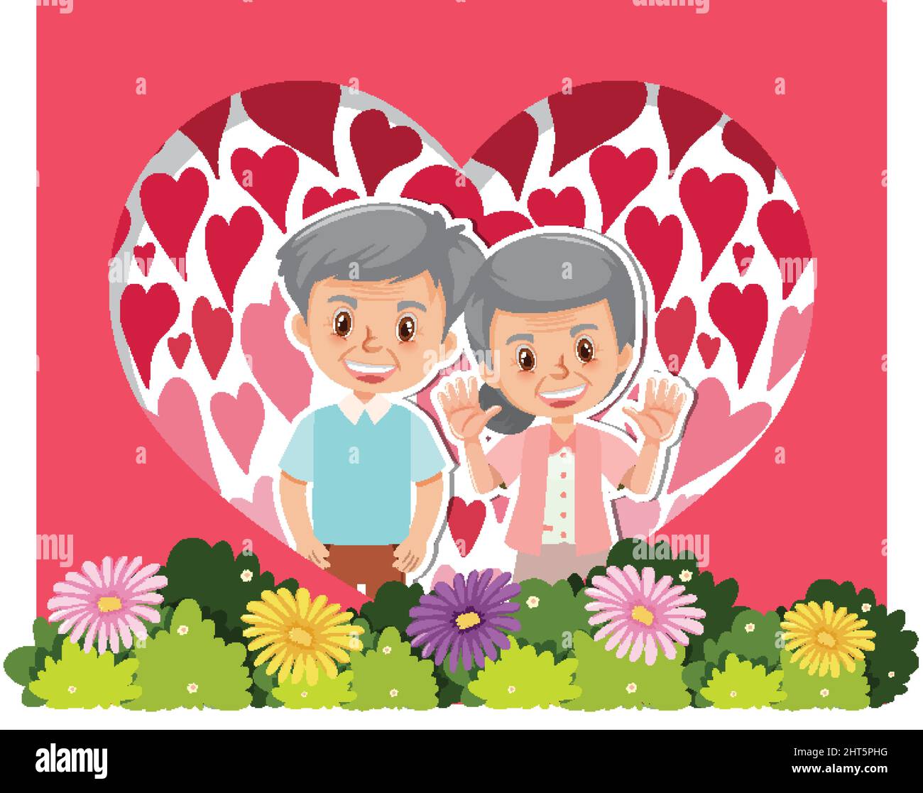 Cute old couple in love postcard illustration Stock Vector Image & Art ...