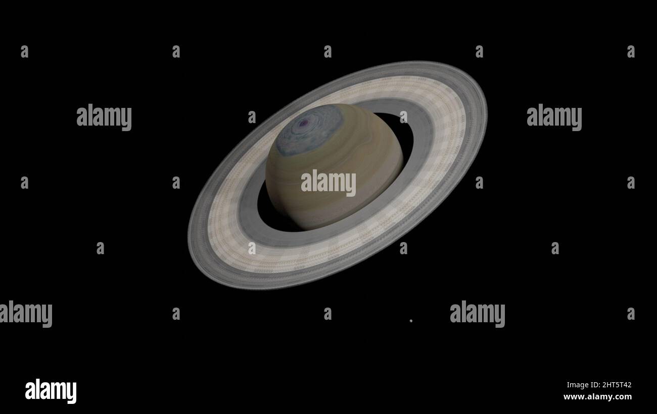Telescope view to the Saturn in space. Stock Photo