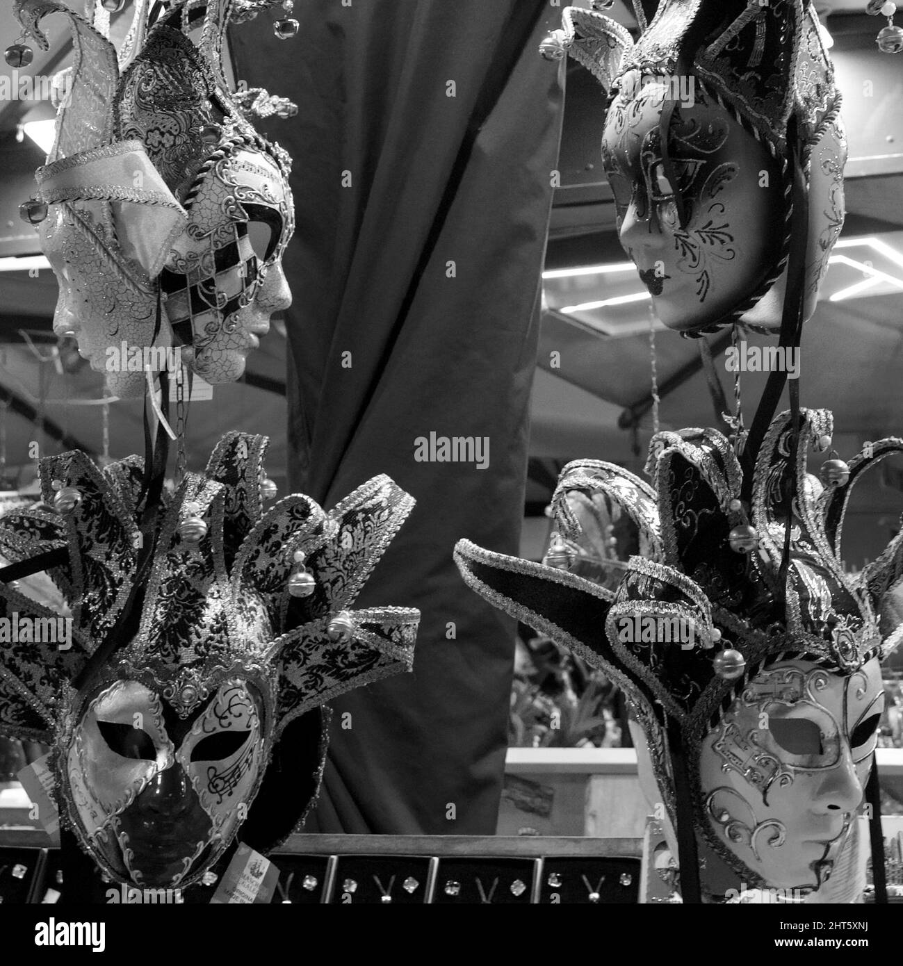 Black and white Venice traditional carnival masks- masks talk Stock Photo