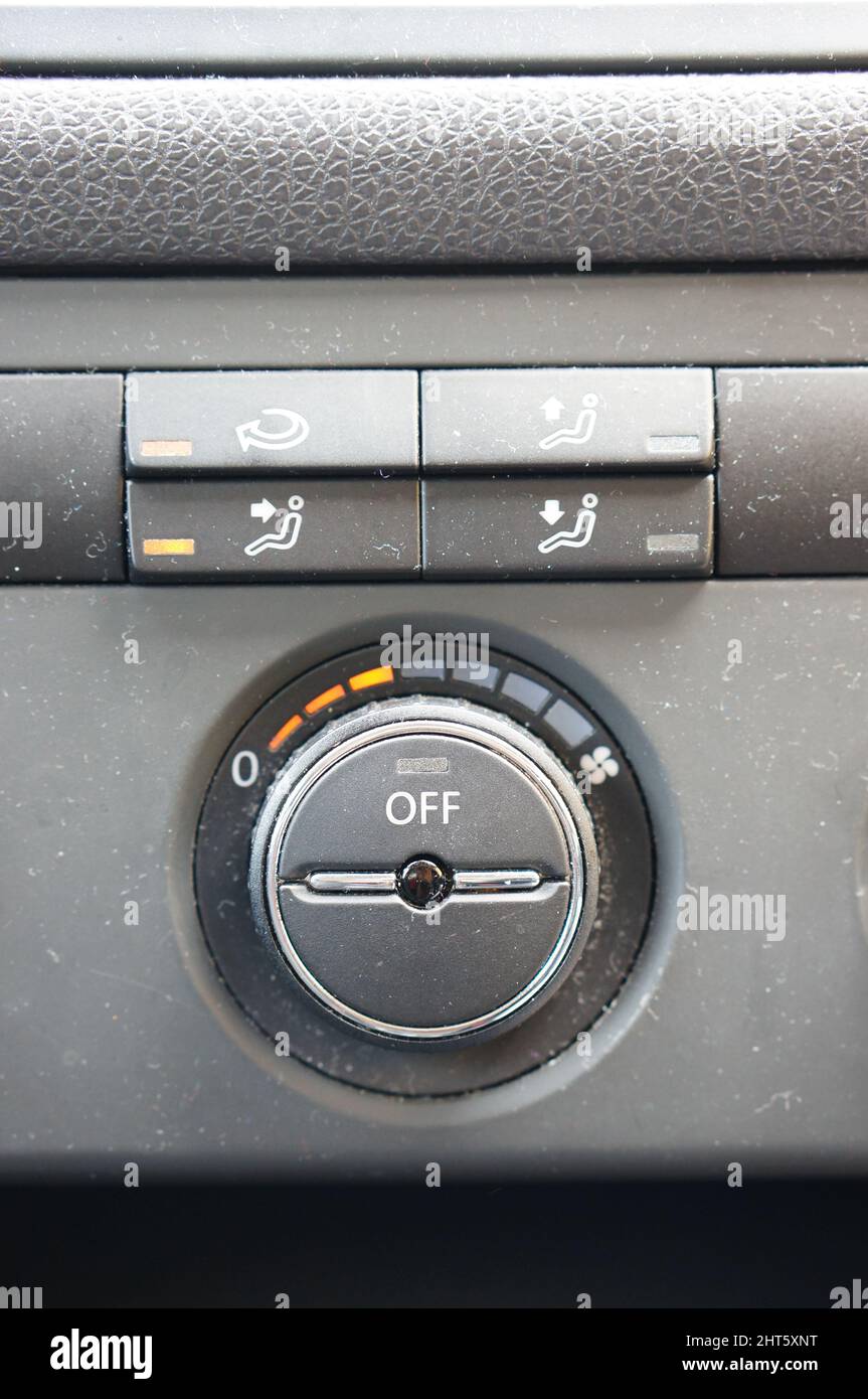 Closeup shot of the digital screen of option button in a car Stock ...