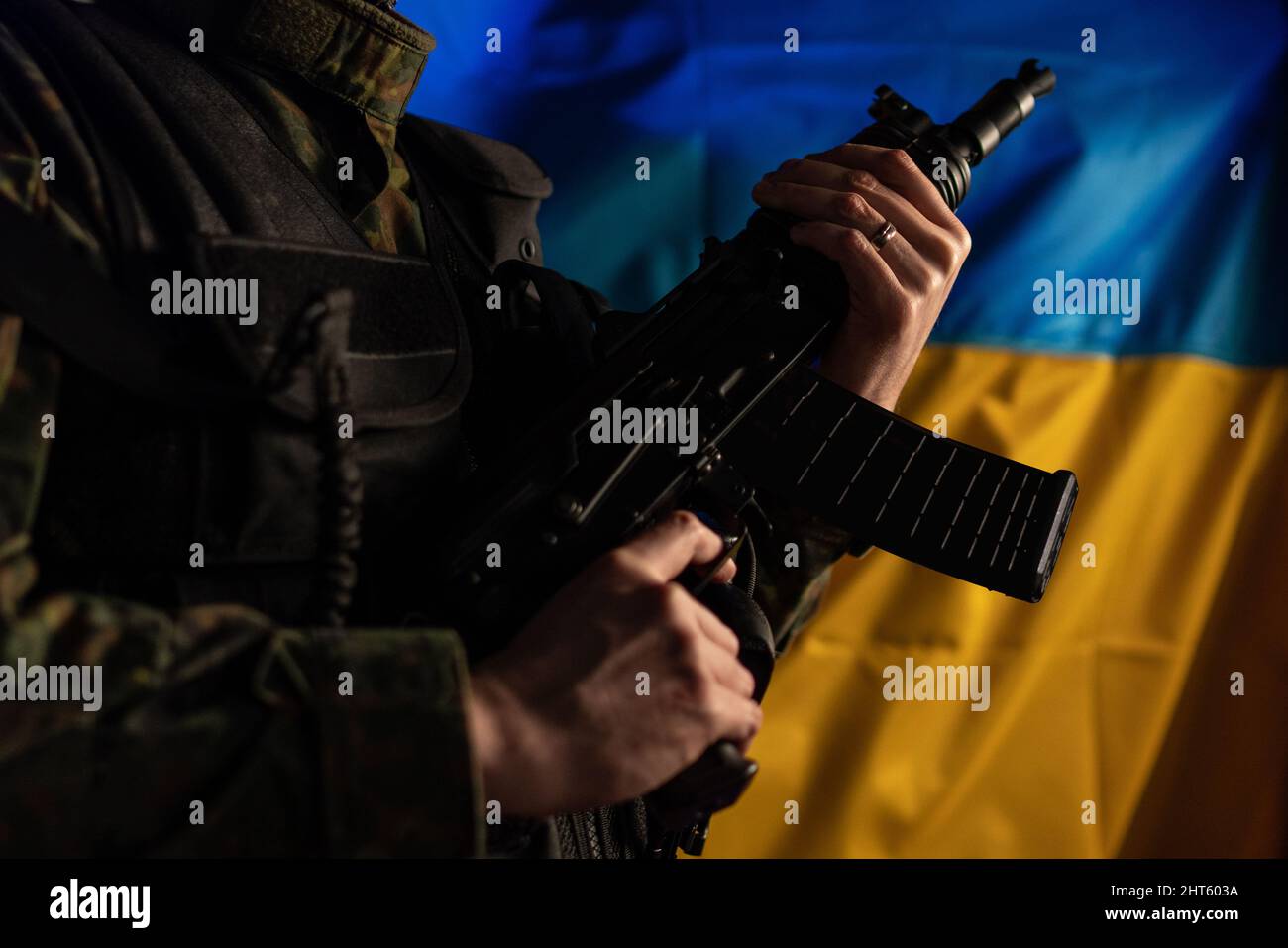Assault rifle with ukraine flag hi-res stock photography and images - Alamy