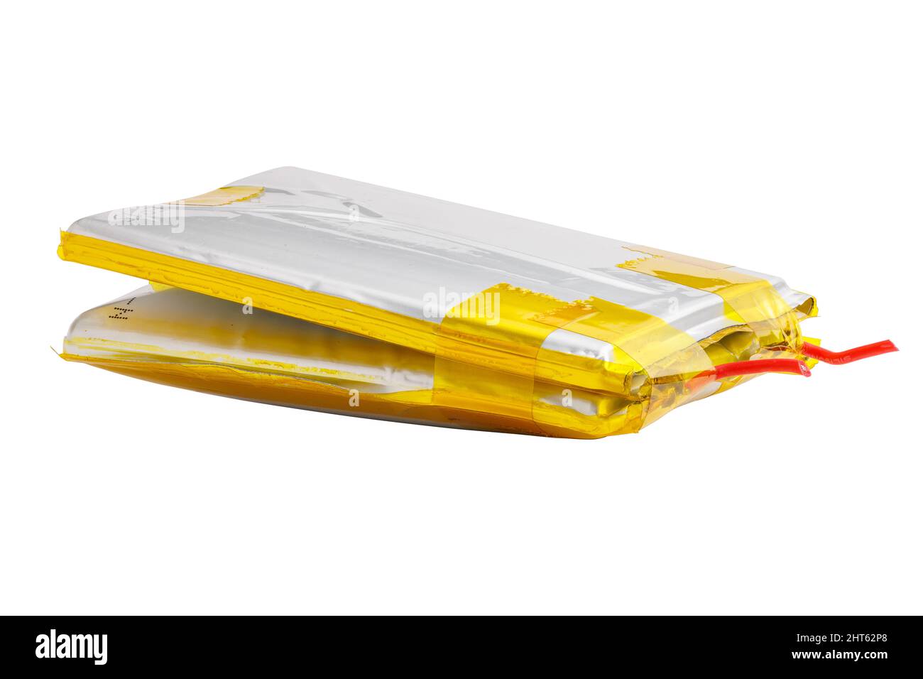 swollen double Li-ion battery pack isolated on white background Stock Photo