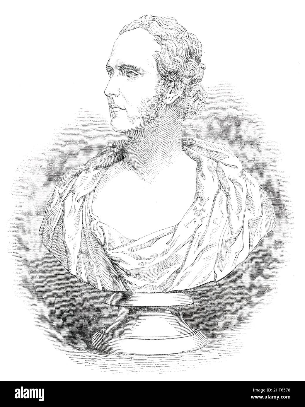 Bust of Mr. Alison, by Park, 1850. Portrait bust of Scottish historian and lawyer Archibald Alison '...from a drawing by Mr. Frank Howard...executed by Mr. Patin Park in the year 1846, and presented in marble to Mr. Alison by a body of his private friends in Glasgow, as a testimonial of their friendship for him as an individual; of their esteem and respect for him in his public capacity, as one of their local judges; and of their admiration of his writings...If Mr. Alison be not the most successful of modern historians, we know not to whom in preference to him the palm can be conceded. His wor Stock Photo