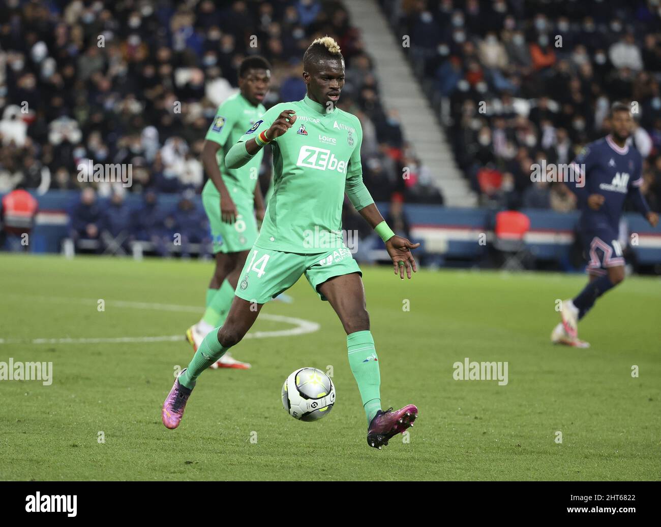 Falaye Sacko of Saint-Etienne during the French championship Ligue 1 football match between Paris Saint-Germain (PSG) and AS Saint-Etienne (ASSE) on February 26, 2022 at Parc des Princes stadium in Paris, France - Photo: Jean Catuffe/DPPI/LiveMedia Stock Photo