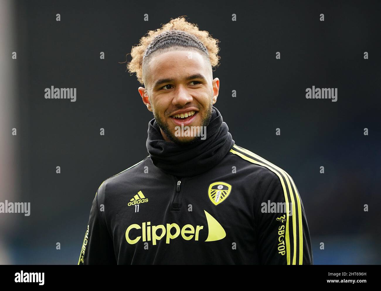 Leeds United's Tyler Roberts warming up before the Premier League match at Elland Road, Leeds. Picture date: Saturday February 26, 2022. Stock Photo