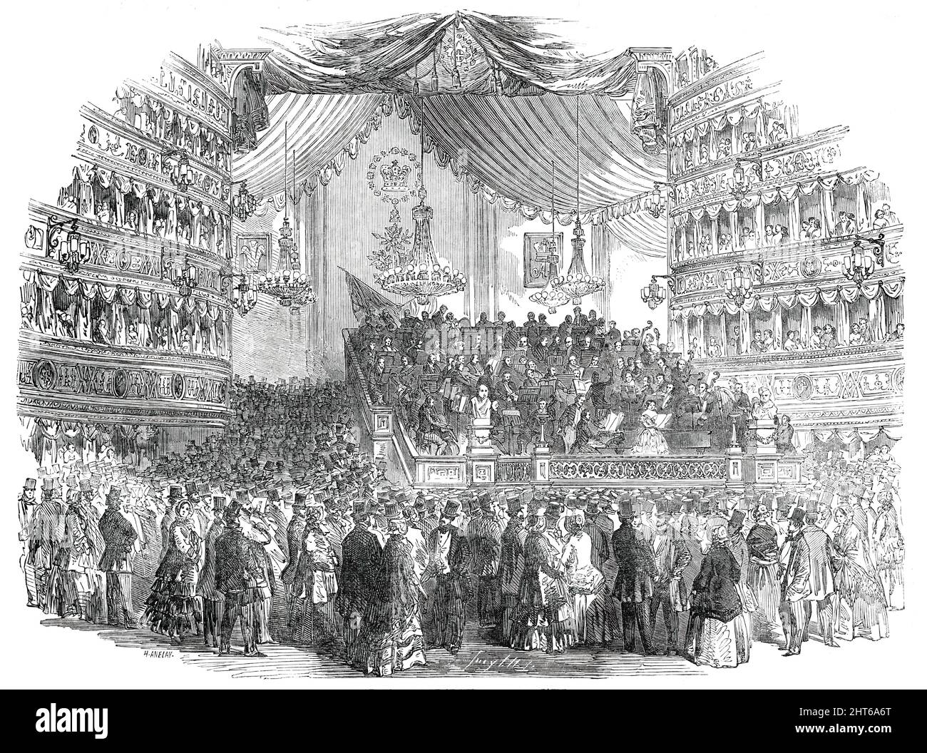 National Concert at Her Majesty's Theatre, [London], 1850. 'It is highly creditable to the direction of the above entertainments at Her Majesty's Theatre, that so much alacrity has been displayed in amending the errors of inexperienced management. It is an excellent sign when such promptitude is manifested to consult the wants and wishes of the really musical public. Many causes of complaint as to convenience and comfort have been removed, and the schemes are gradually developing the vast resources at the command of the executive committee in the most advantageous light. The alteration in the Stock Photo