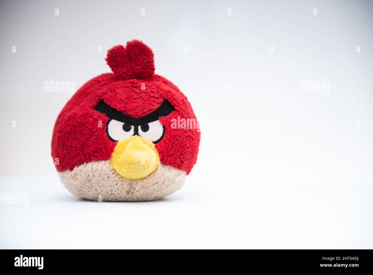 Red Angry Birds soft toy on light background. Russia - 27 Feb 2022 ...