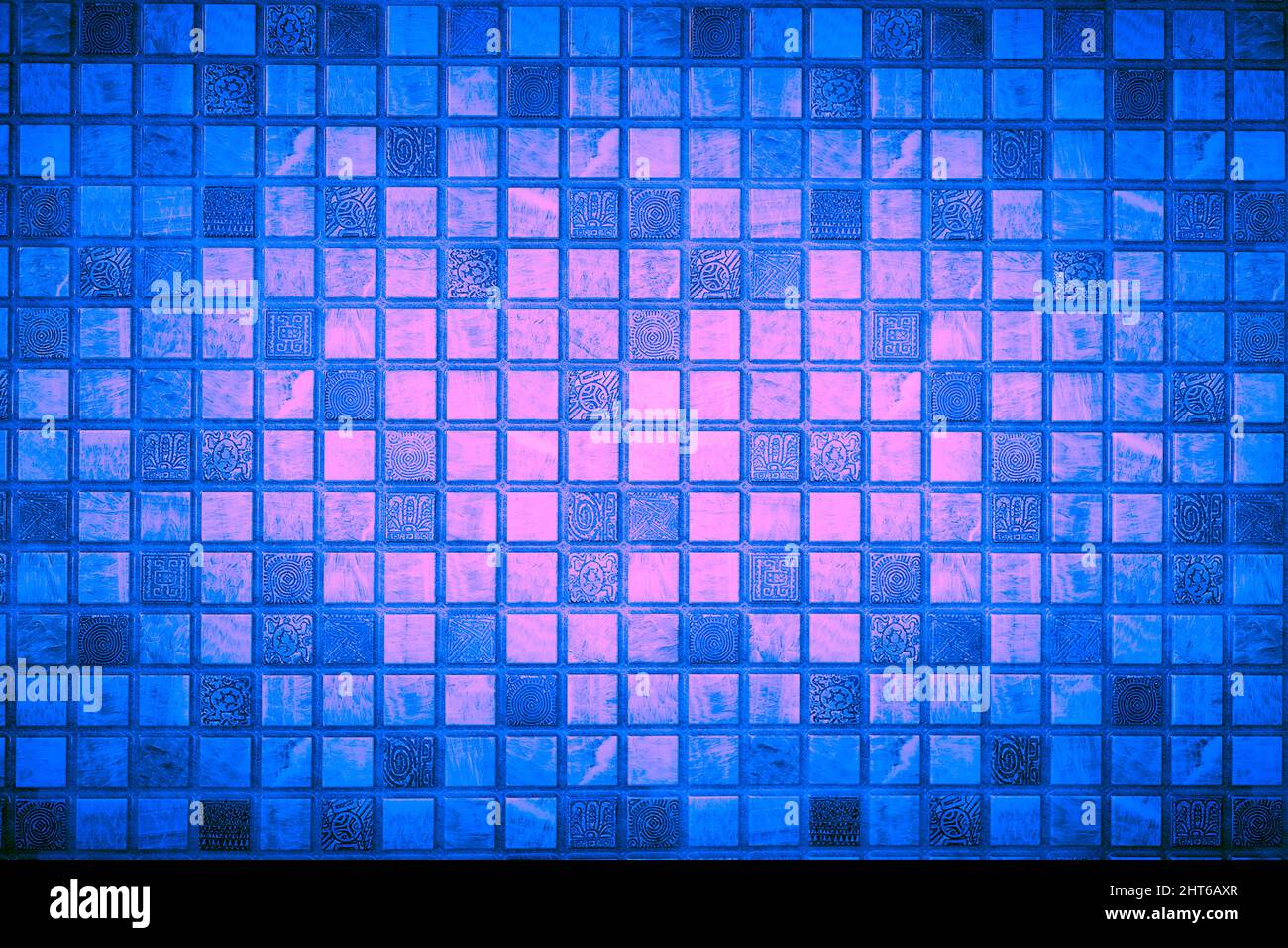 Cellular background with pale blue, pink and dark tiles Stock Photo