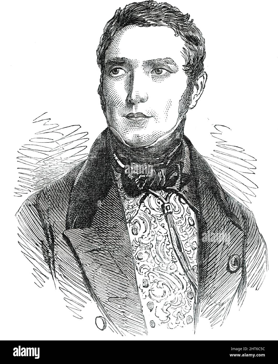 M. Scribe, 1850. Portrait of French playwright and librettist Eug&#xe8;ne Scribe. 'One of the essential differences betwixt Shakspeare's and Scribe's plot is, that the English &quot;Tempest&quot; (except in a passing description) is without a tempest - a most important subject for a composer to treat'. From &quot;Illustrated London News&quot;, 1850. Stock Photo