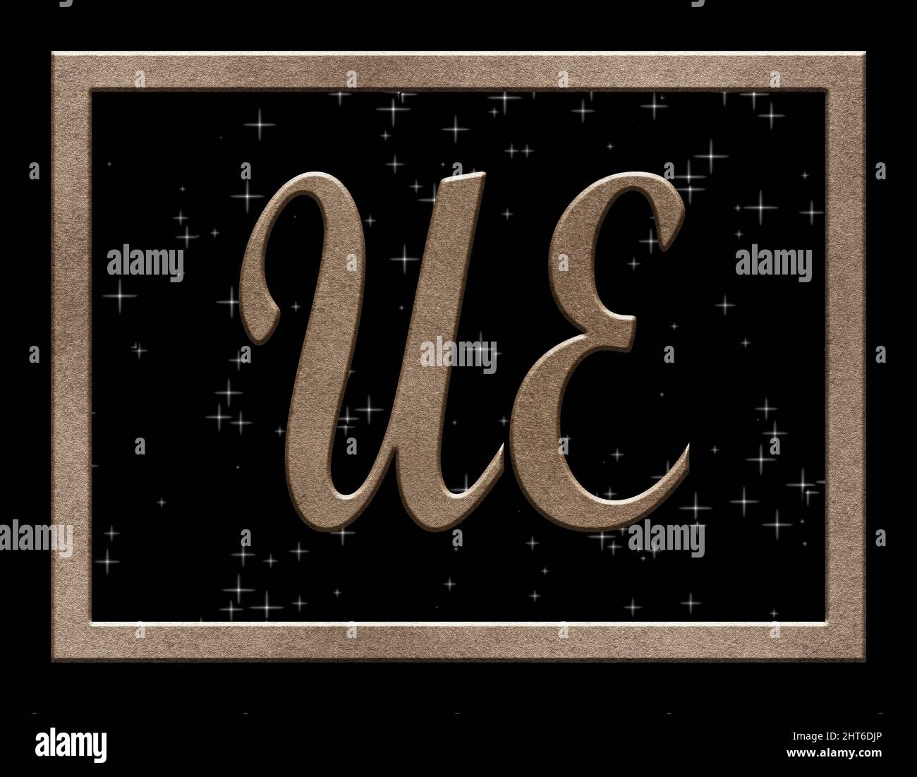 Signature with the two capital letters UE , crystal Stock Photo - Alamy