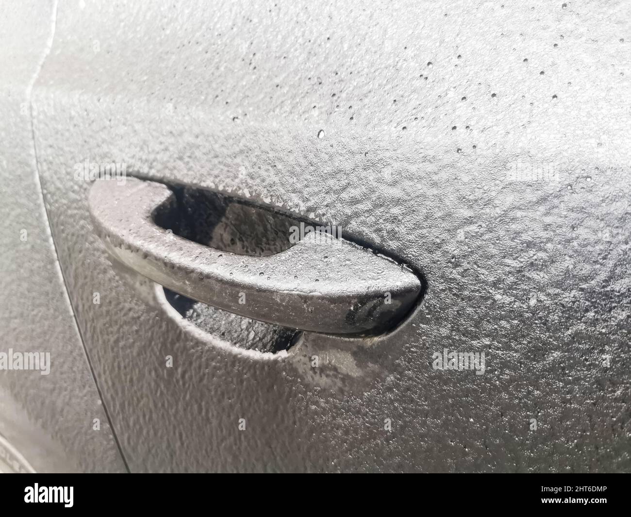 iced frozen car door handle close up Stock Photo Alamy