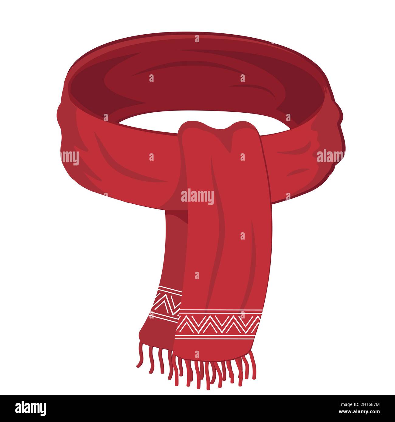 Red knitted scarf on a white background. Winter scarf. Vector