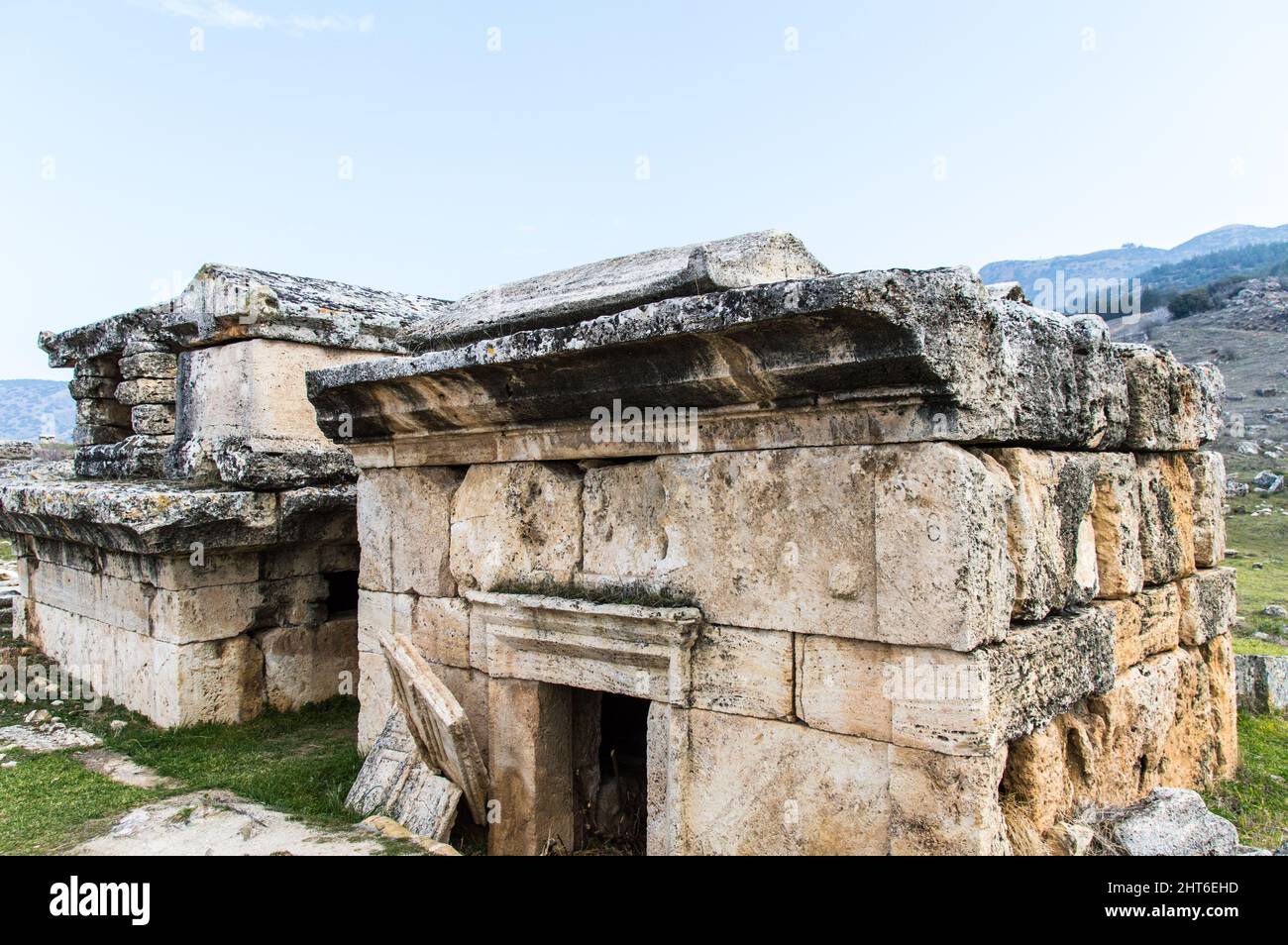 Ruins of Tombs in Hierapolis the UNESCO heritage site Stock Photo