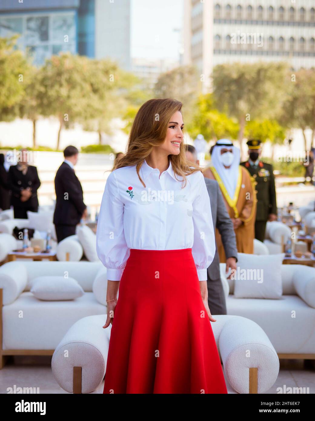 King Abdullah II and Queen Rania of Jordan in Abu Dhabi, on February 26, 2022, to receive receive the 2022 Zayed Award for Human Fraternity, it is granted in appreciation of Their Majesties? efforts to promote human fraternity, mutual respect, and peaceful coexistence Photo: Royal Hashemite Court/Albert Nieboer/Netherlands OUT/Point de Vue OUT Stock Photo