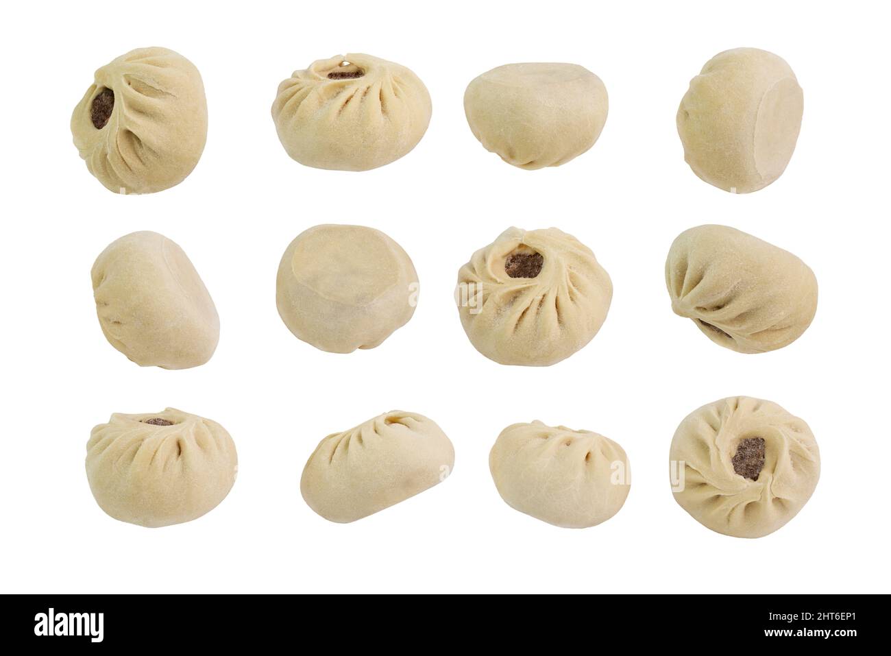 Baozi ,dumplings, dim sum, ravioli, buuz, pelmeni, pyanse, khinkali, manti , isolated on white background Stock Photo
