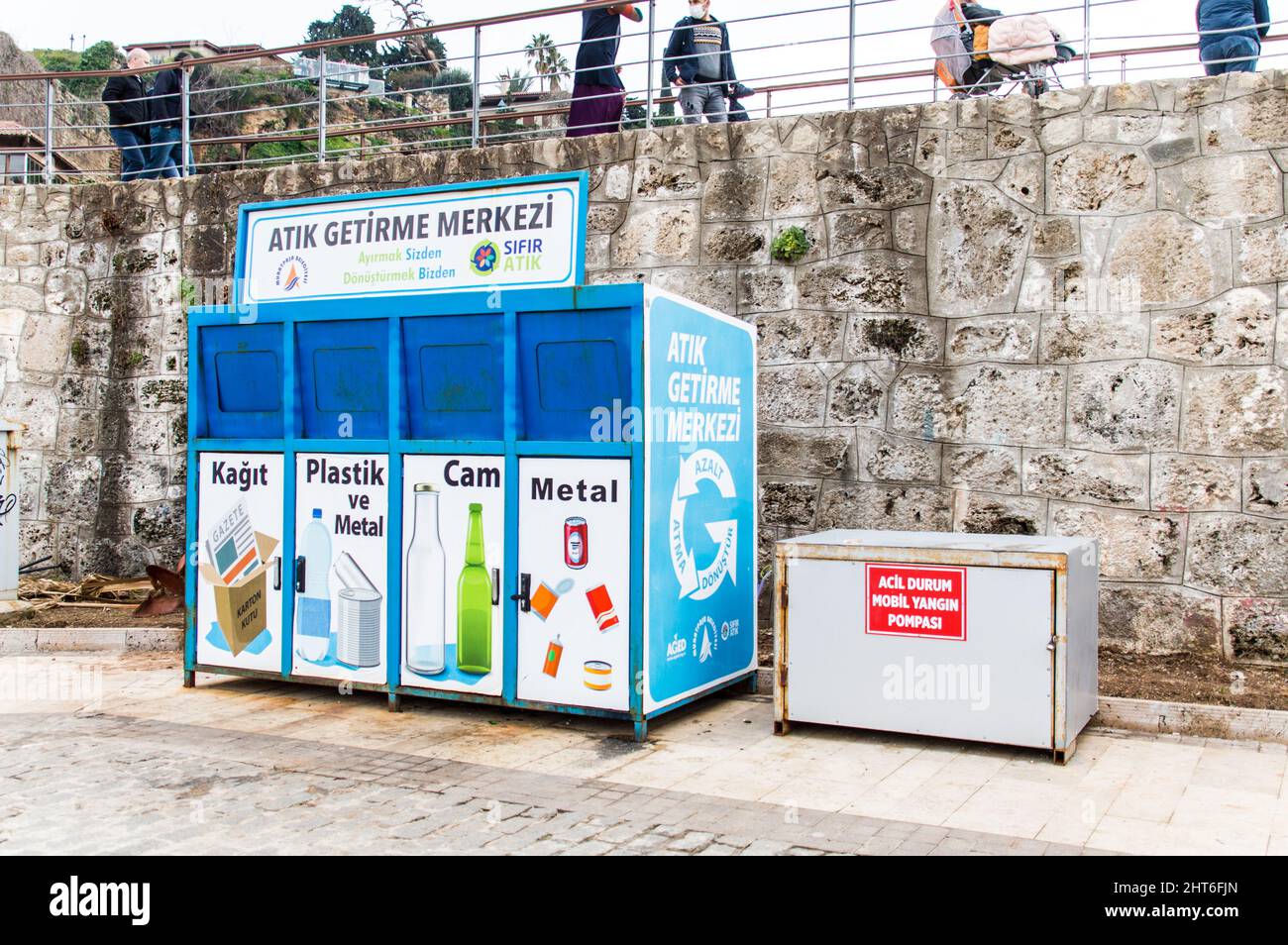 Recycling segregation cans in Antalya old city Stock Photo