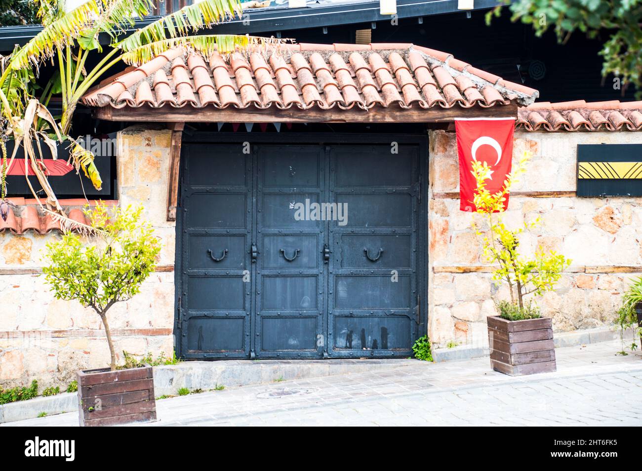Traditional turkish house in old town or Kaleici port area in Antalaya province Stock Photo