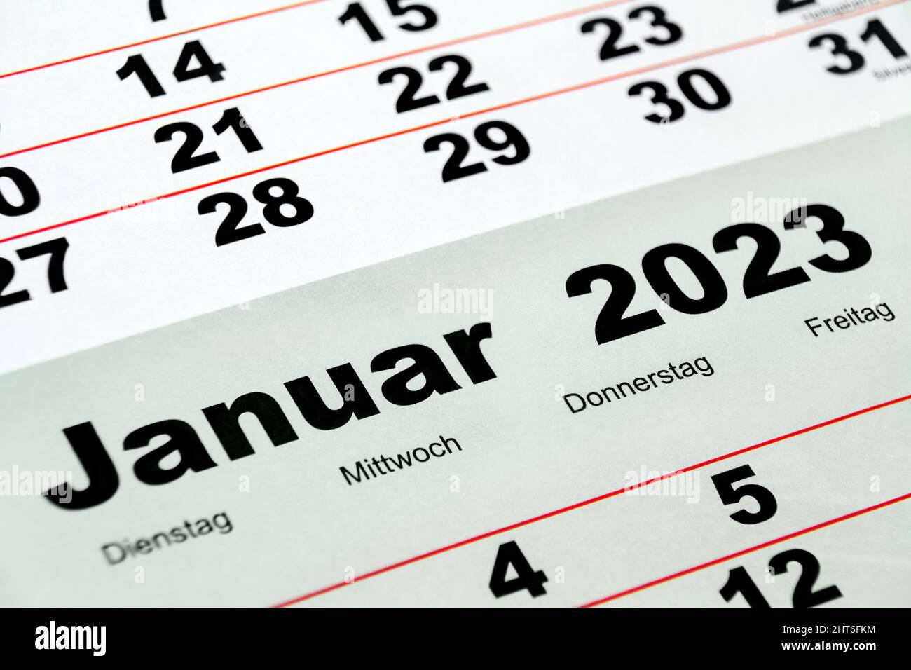 December January Calendar 2023 German Calendar January 2023 And December 2022 Closeup Stock Photo - Alamy