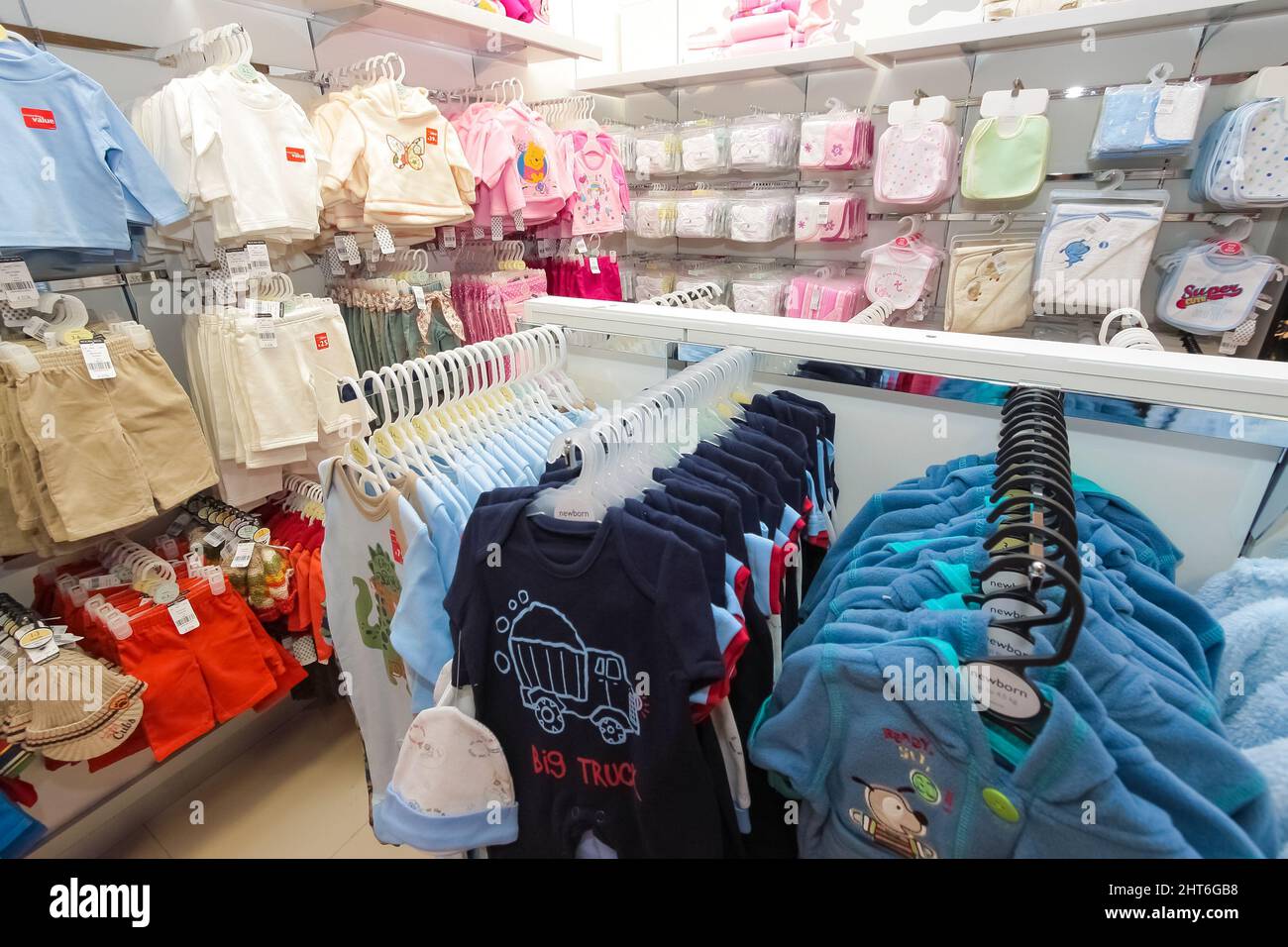 Hangers with child clothes in a clothing store in Johannesburg