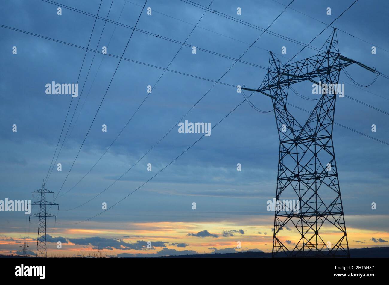 Closeup of an Electric power transmission tower Stock Photo - Alamy