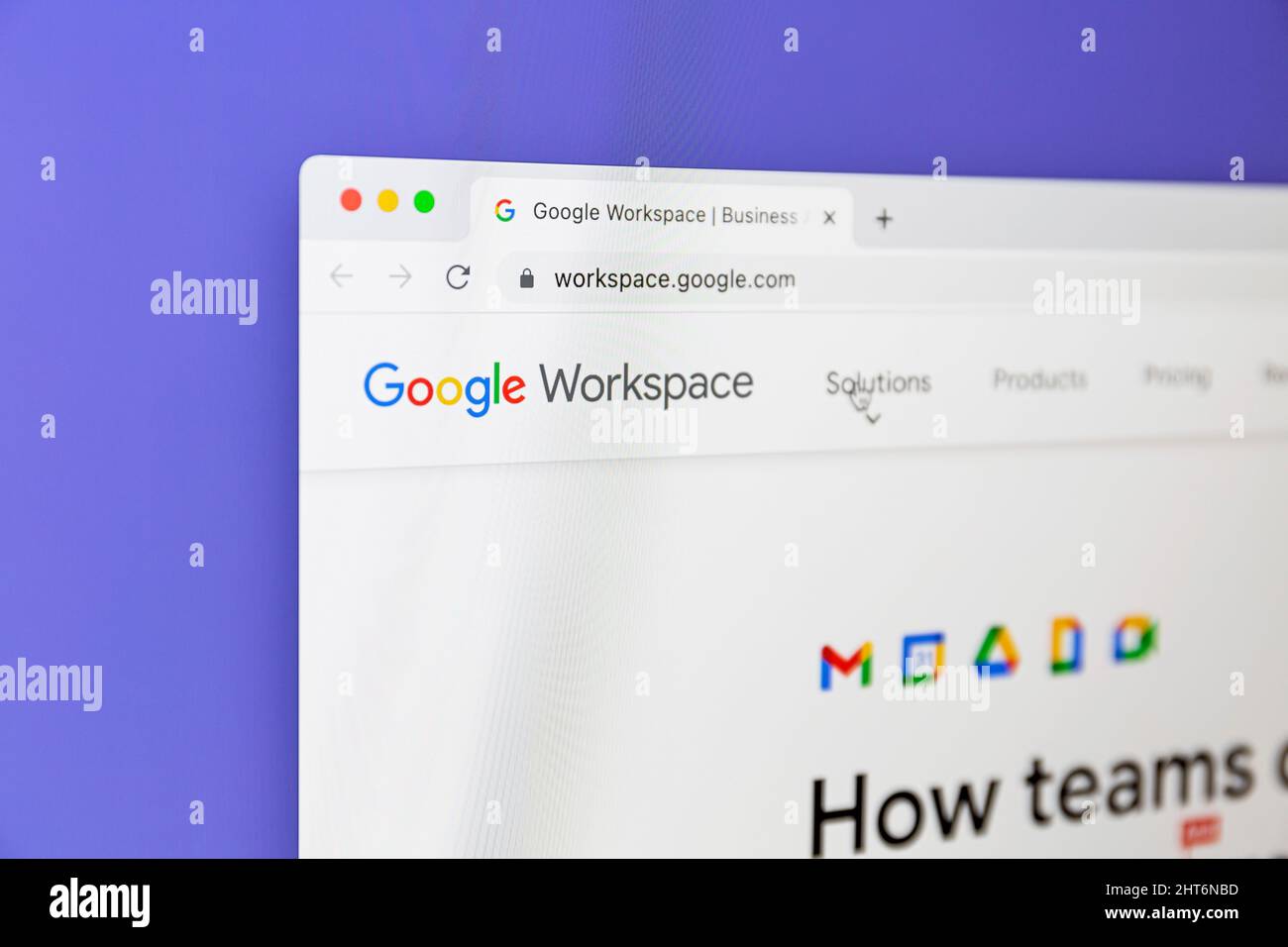 Ostersund, Sweden - Feb 27, 2022:Google Workspace website.. Google workspace is a collection of cloud computing, productivity and collaboration tools, Stock Photo