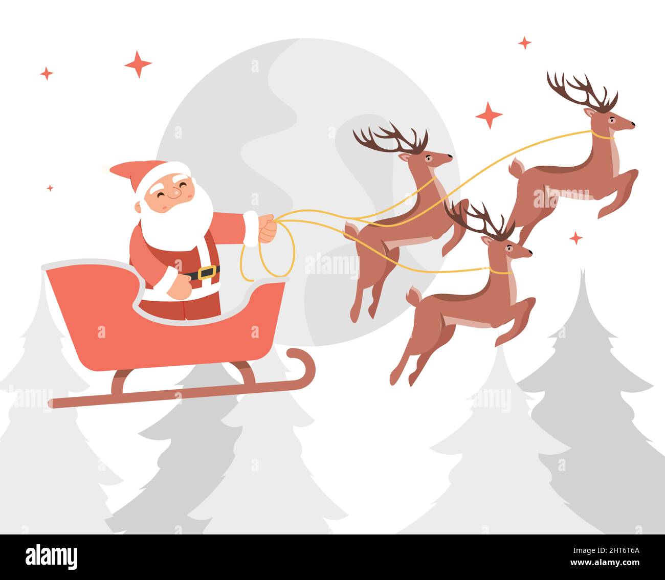 Santa on sledge with deers Stock Vector