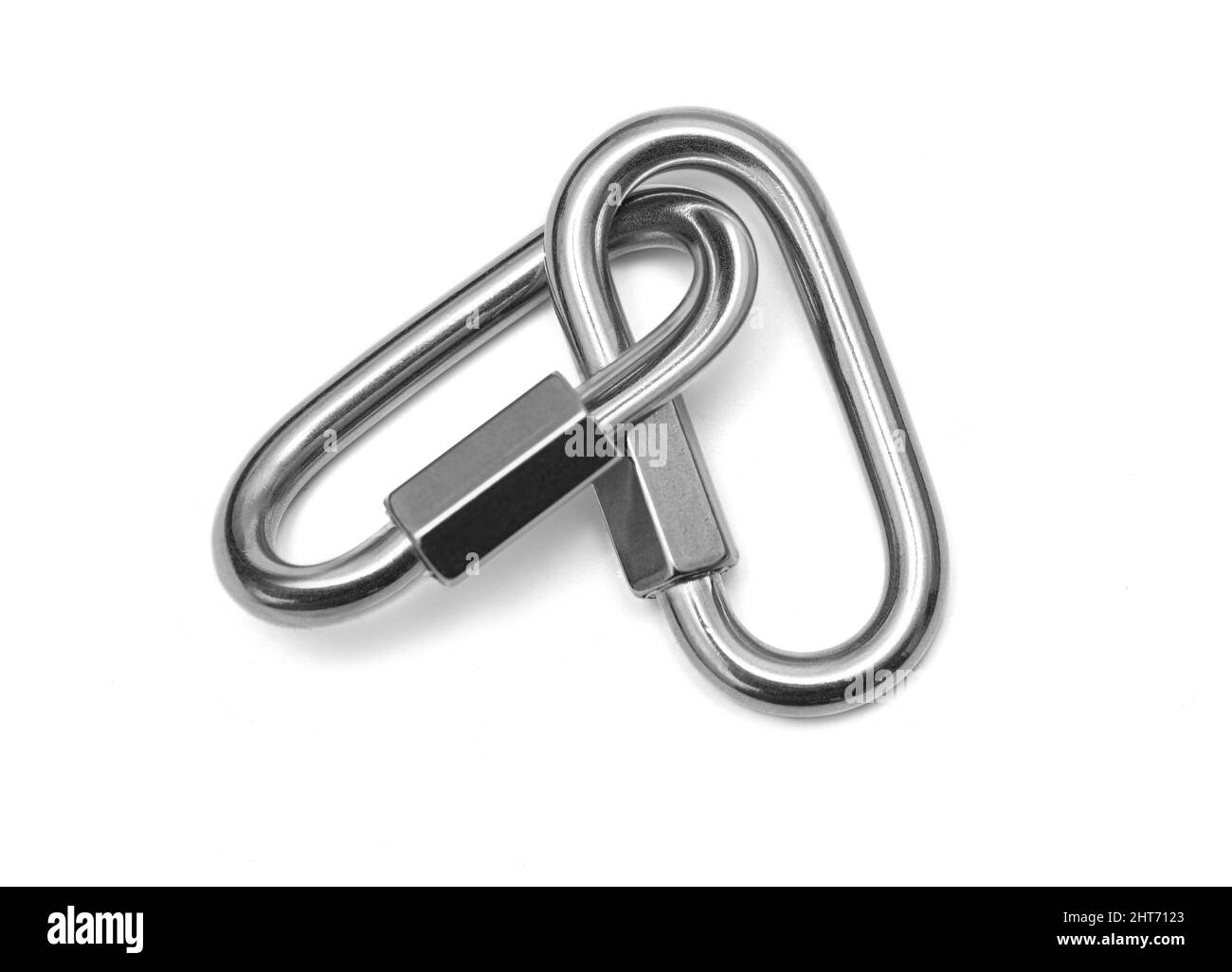 Stainless steel karabiner hook with twist lock isolated on white Stock
