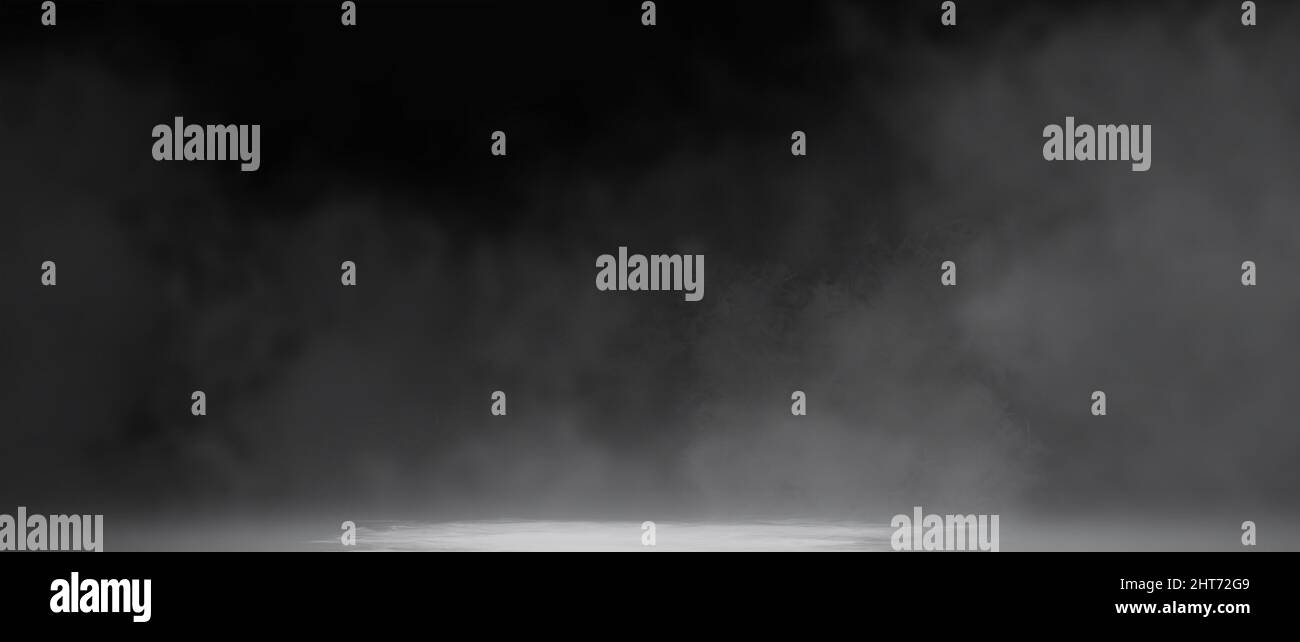 Abstract light on a dark empty street with smoke, smog. Dark background ...