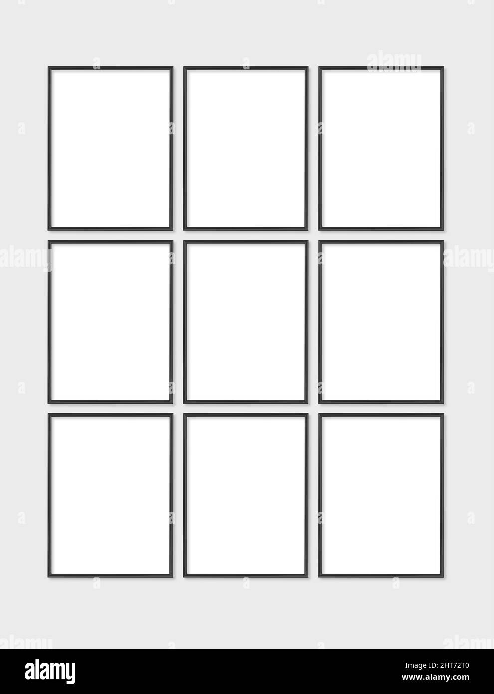 The layout of the frame is 3x4, 30x40. Set of 9 thin black frames