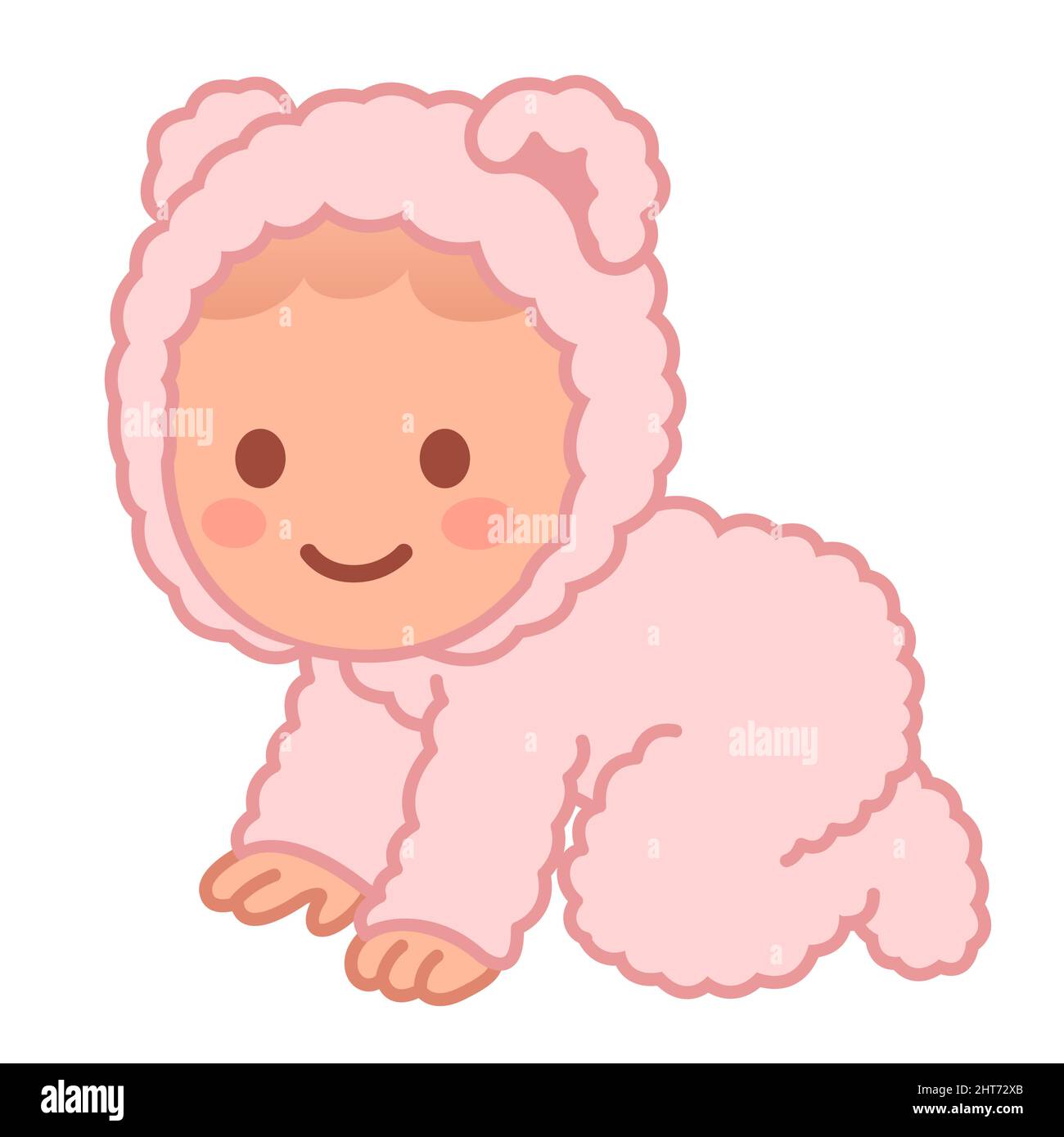 Cute cartoon crawling baby in fuzzy teddy bear onesie. Adorable vector newborn child clothes illustration. Stock Vector