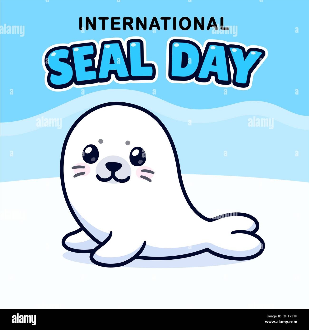 International Seal Day cartoon vector illustration. Cute baby seal drawing poster design. Stock Vector