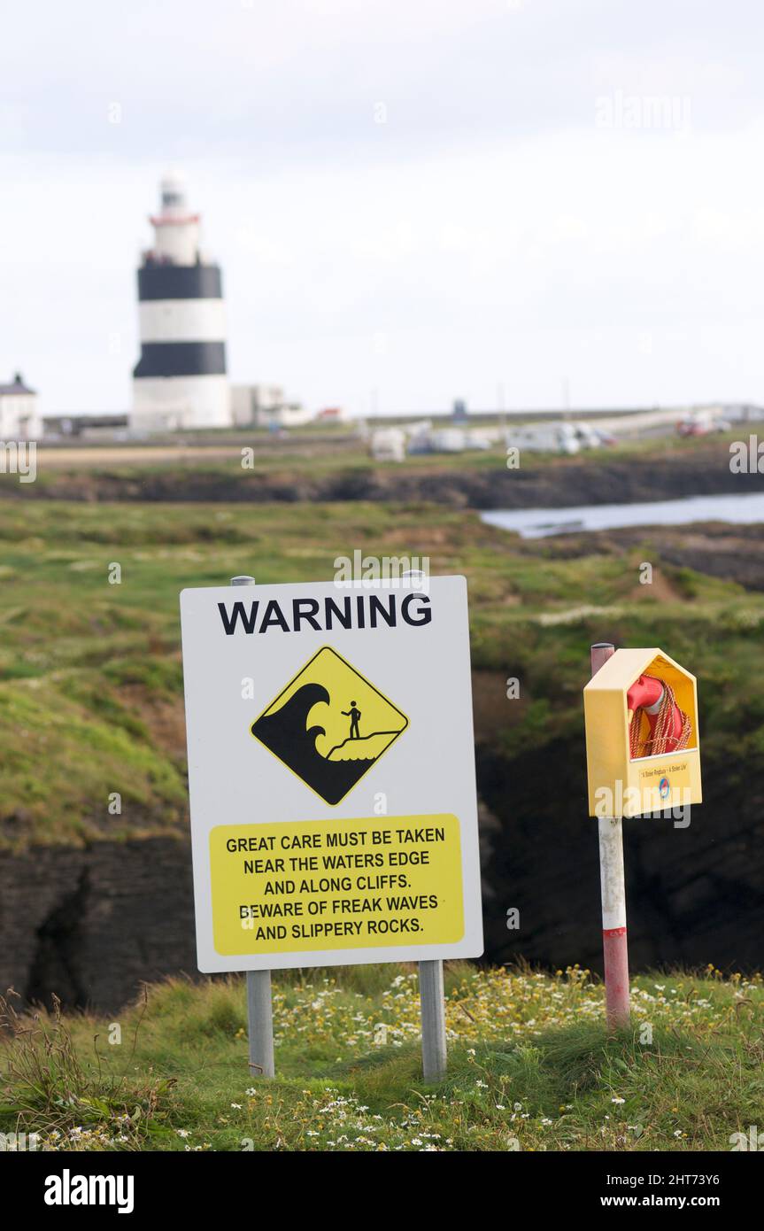 Warning Sign at Hook Head Light House ,County Wexford,Ireland Stock