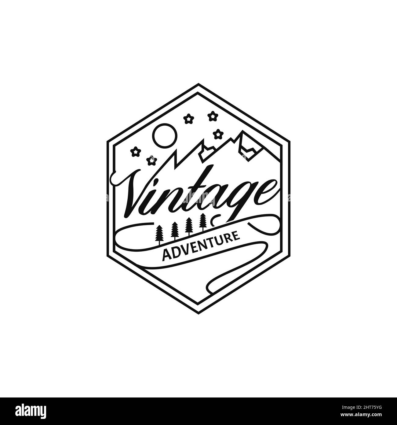 Vintage design Text mountain hexagons, trees, symbols, icons, logo ...