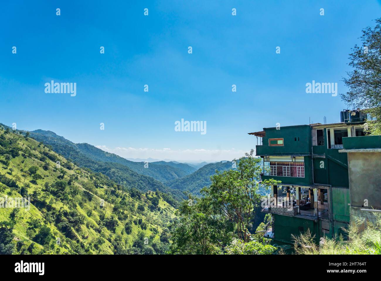 Ella gap, the view of mountains around Ella with tea plantation, Sri
