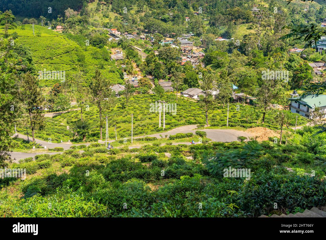 Ella gap, the view of mountains with tea plantation around Ella with