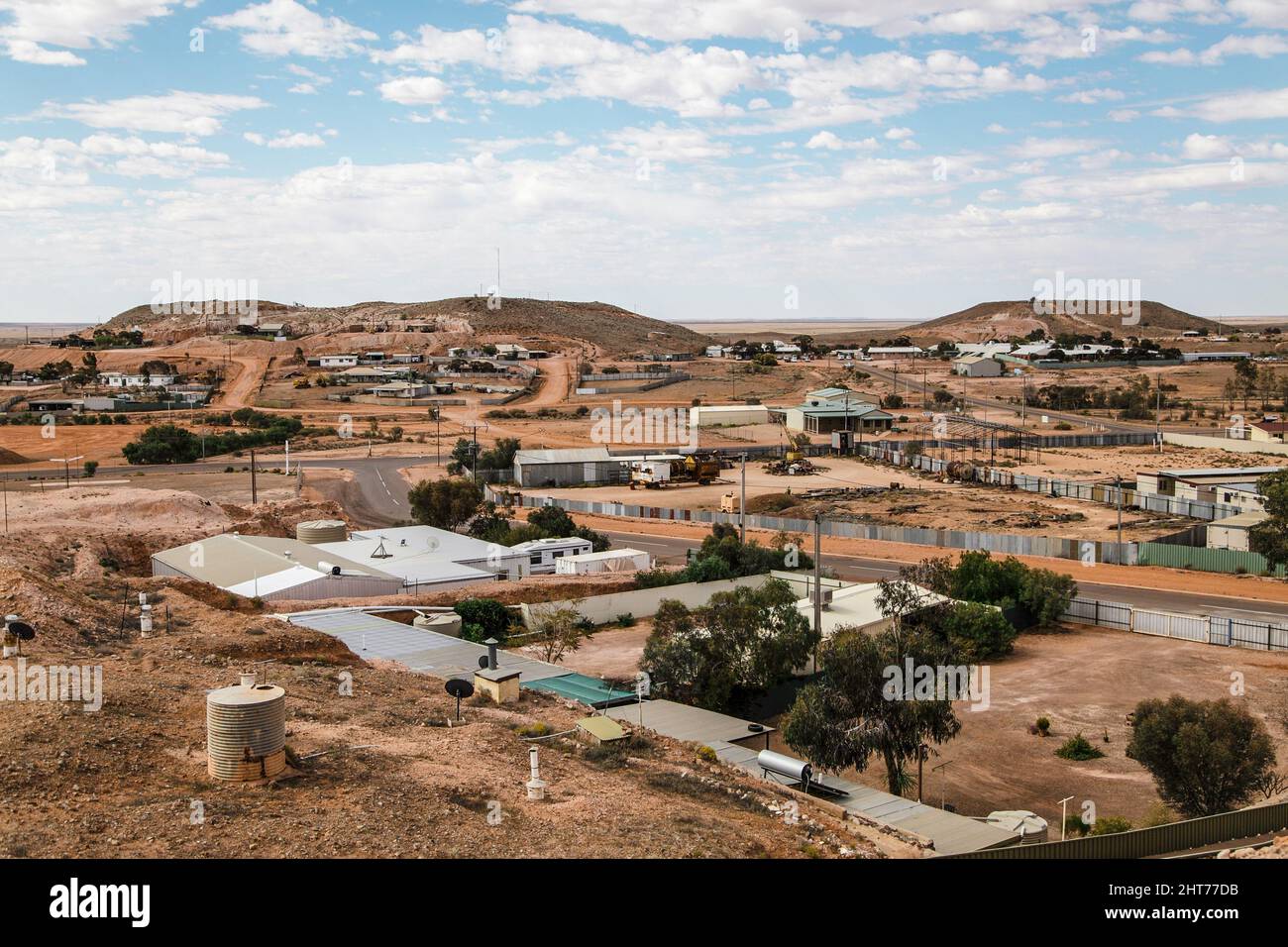 Beautiful view of Coober Pedy town in South Australia under the blue