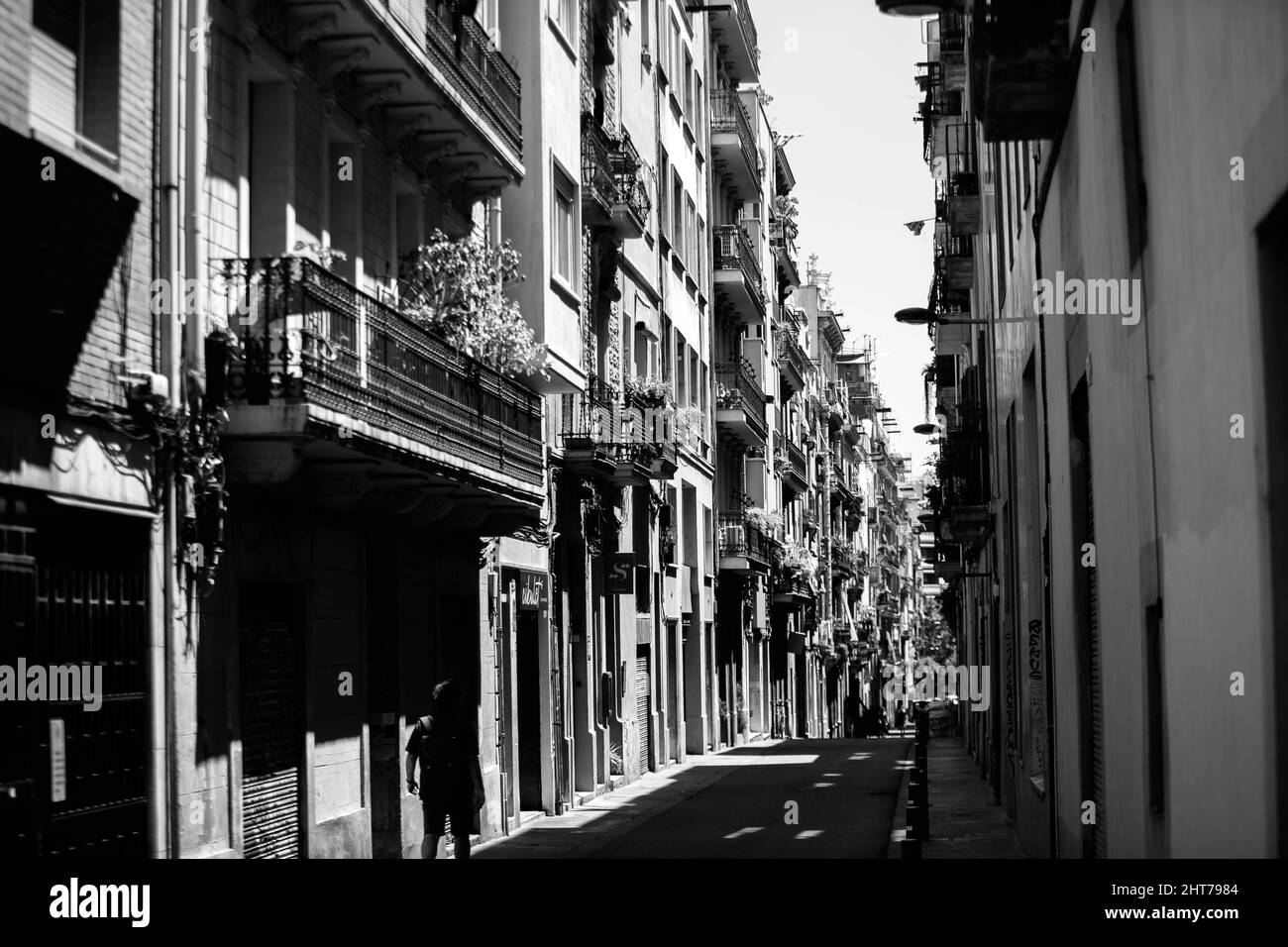Grayscale of buildings in a daylight Stock Photo - Alamy