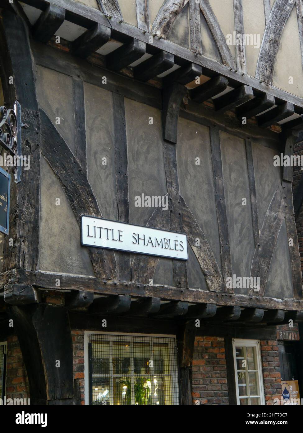 A street sign for Little Shambles in York, England Stock Photo