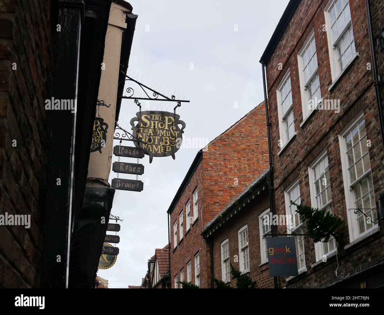 The sign above The Shop that shall not be named, York, England Stock Photo