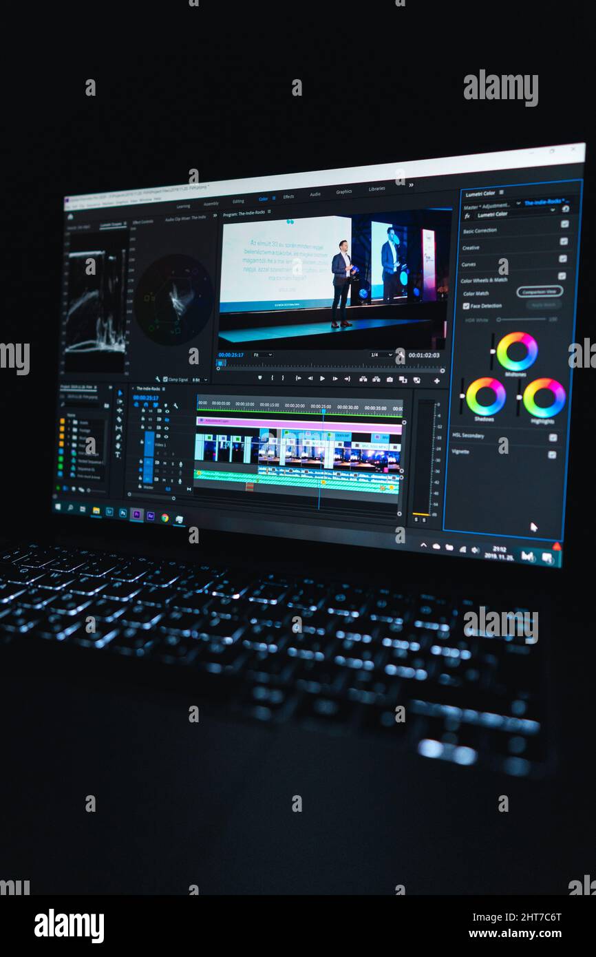 Vertical shot of a video editing process on a computer screen Stock ...