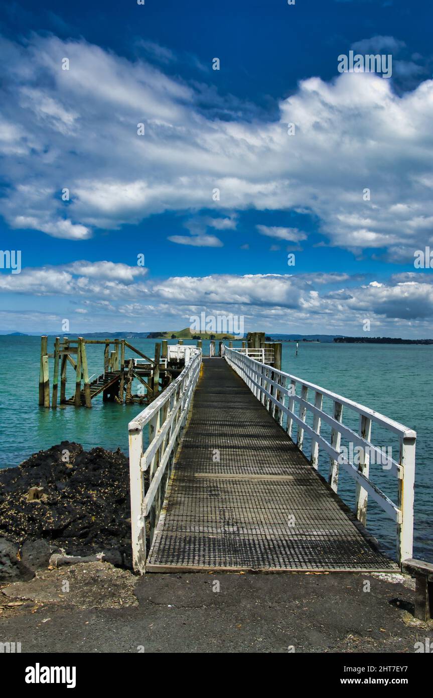 The jetty of the ferry to Auckland on the volcanic Rangitoto Island in Auckland Bay. North
