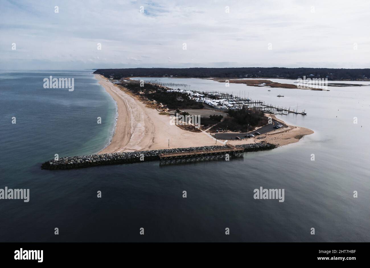 Aerial view of a small island with harbor and pier Stock Photo - Alamy