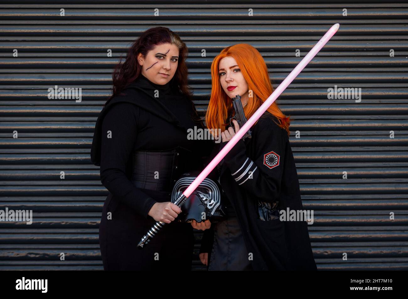 London, UK.  27 February 2022.  Women dressed as Kylo Ren and General Hux from Star Wars arrive at London Comic Con Spring held in Kensington Olympia.  The festival celebrates comics, film and TV.  Credit: Stephen Chung / Alamy Live News Stock Photo