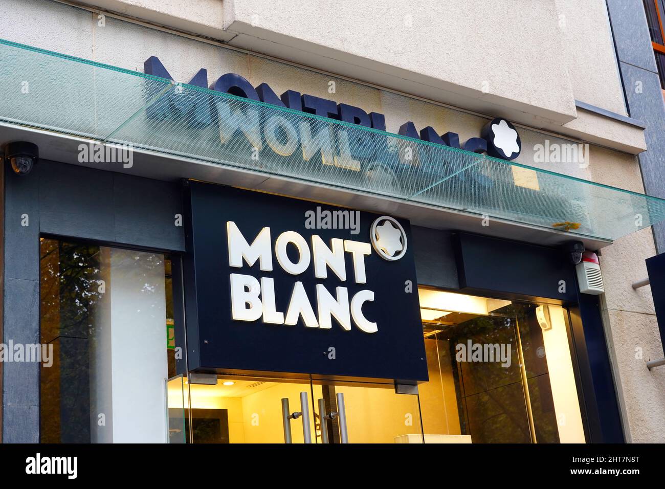Montblanc store on Königsallee in Düsseldorf, Germany. Königsallee is Düsseldorf's upscale shopping boulevard. Stock Photo