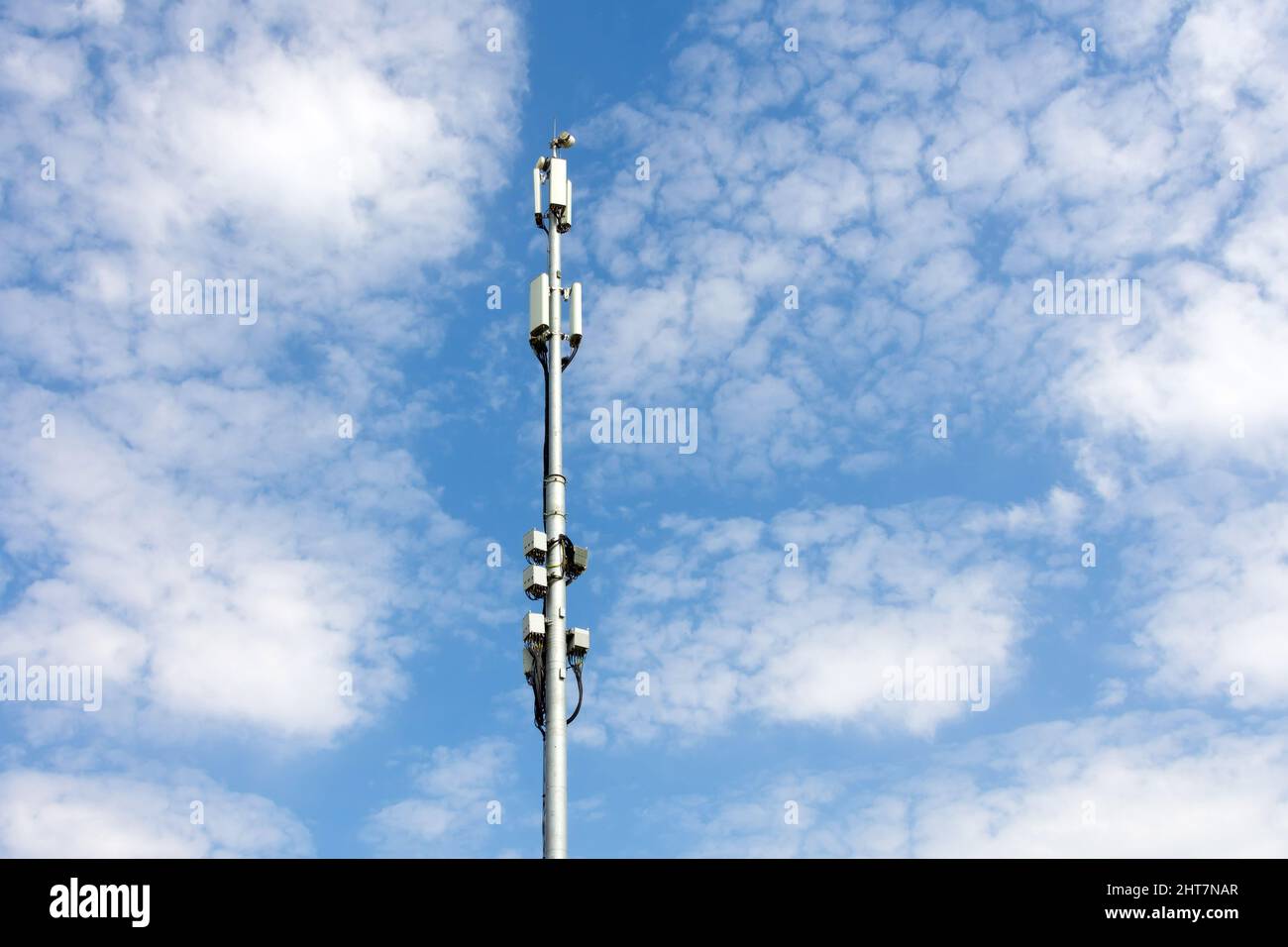 Cellular macro Base Transceiver Station. Telecommunication tower. Wireless Communication Antenna Transmitter. Development of communication systems in Stock Photo