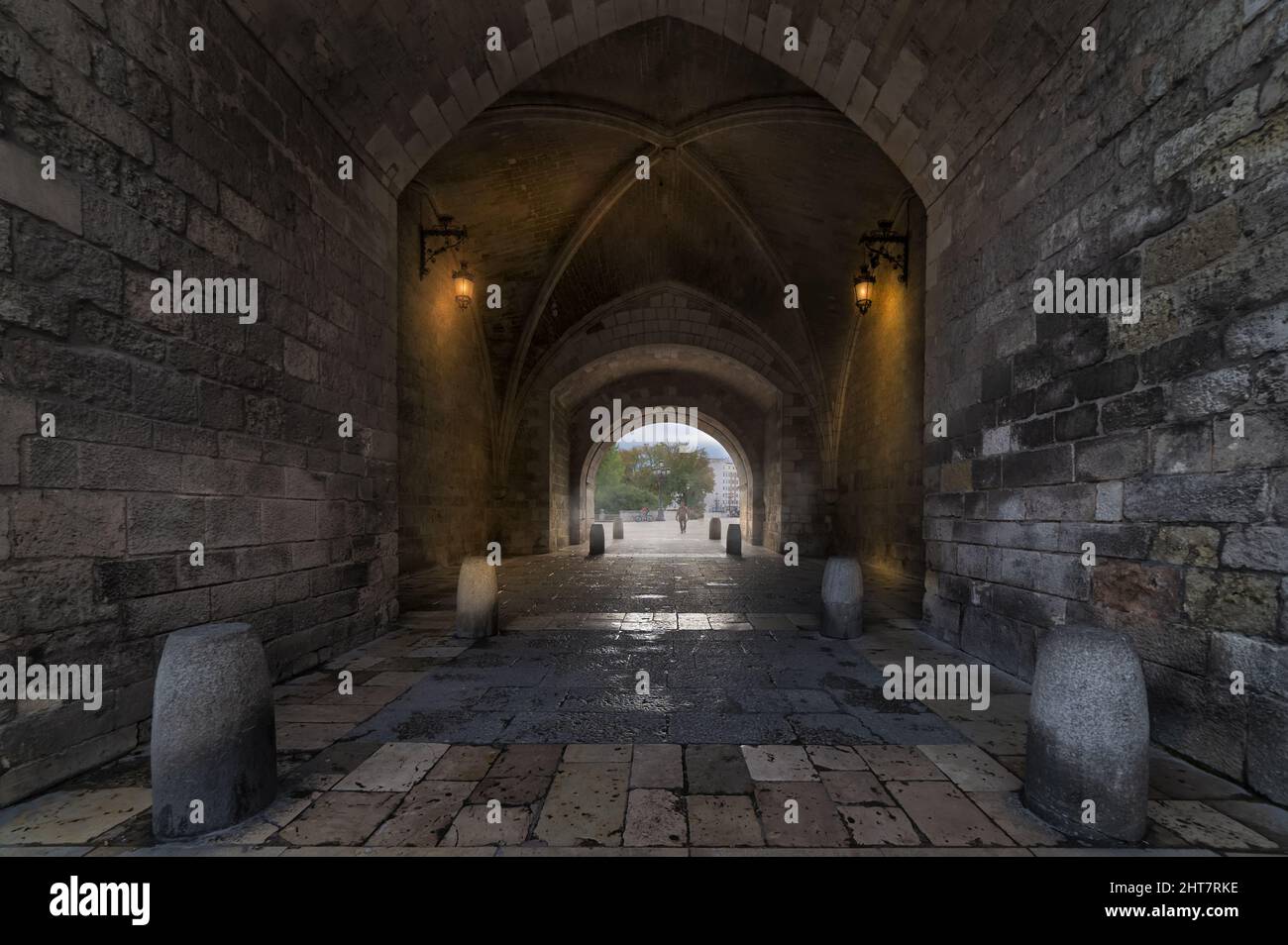 Beautiful ancient hallway with arches Stock Photo - Alamy