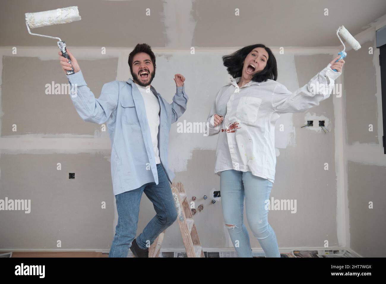 Young roller couple jump hires stock photography and images Alamy