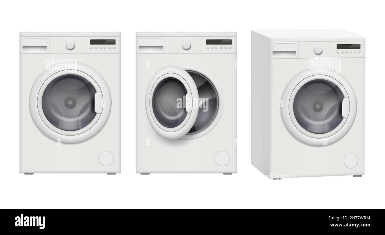 Washing machine. Laundry service technics hygiene items decent vector