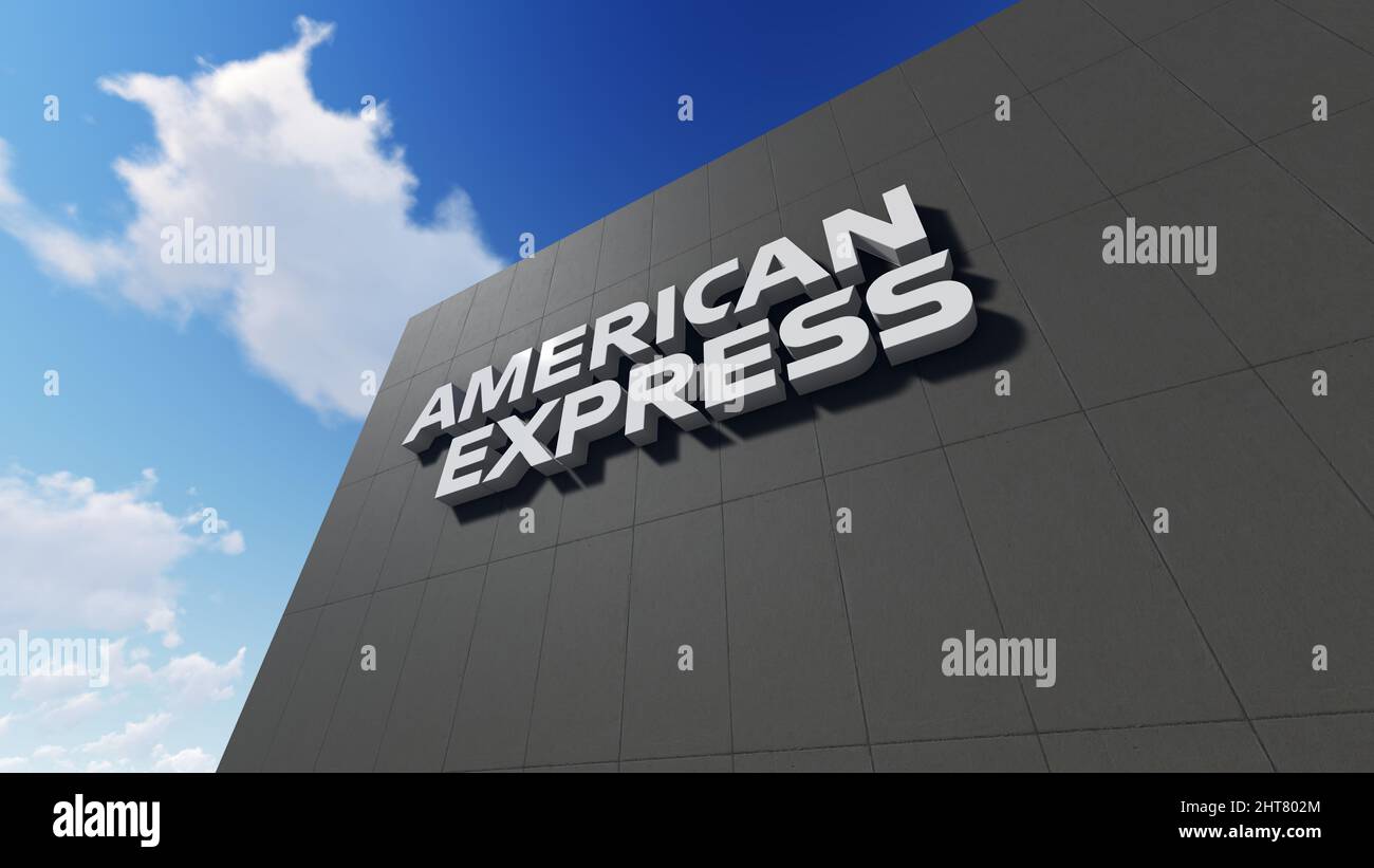 American Express logo on the wall, Editorial use only, 3D rendering Stock Photo